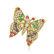 C. 1980 Vintage 1.65 ct. t.w. Multi-Gemstone Butterfly Pin/Pendant with 1.15 ct. t.w. Diamonds in 14kt Yellow Gold