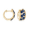2.50 ct. t.w. Sapphire and .16 ct. t.w. Diamond Huggie Hoop Earrings in 14kt Yellow Gold