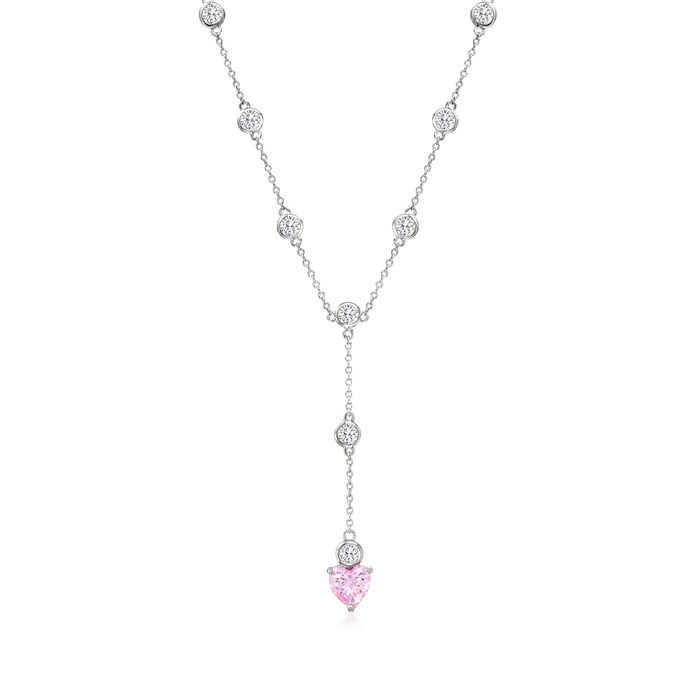 1.20 Carat Simulated Pink Sapphire Heart and 1.70 ct. t.w. CZ Y-Necklace in Sterling Silver