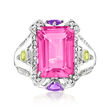 10.00 Carat Pink Topaz and .70 ct. t.w. Multi-Gemstone Ring in Sterling Silver