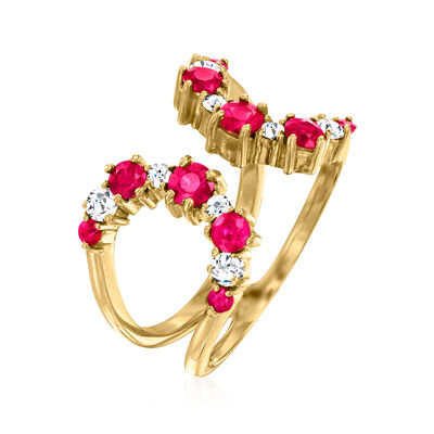 1.10 ct. t.w. Ruby and .30 ct. t.w. Diamond Open-Space Cuff Ring in 18kt Rose Gold