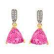 6.50 ct. t.w. Pink Topaz Drop Earrings with White Topaz Accents in 18kt Gold Over Sterling