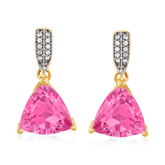 6.50 ct. t.w. Pink Topaz Drop Earrings with White Topaz Accents in 18kt Gold Over Sterling