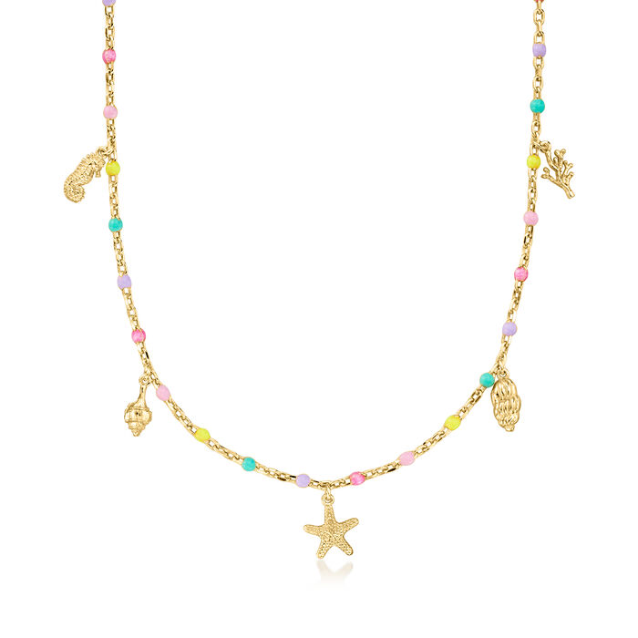 Italian Multicolored Enamel and 18kt Gold Over Sterling Necklace