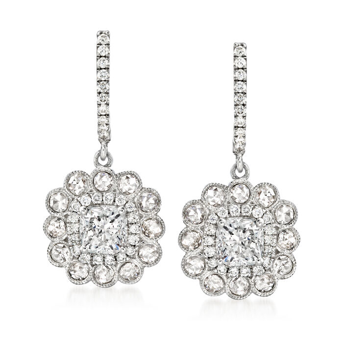 2.35 ct. t.w. Diamond Floral Drop Earrings in 14kt White Gold