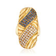 C. 1970 Vintage .95 ct. t.w. Sapphire and .77 ct. t.w. Diamond Long Woven Ring in 18kt Yellow Gold