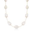 12-14mm Cultured Freshwater Pearl Station Necklace in 14kt Yellow Gold