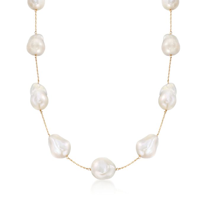 12-14mm Cultured Freshwater Pearl Station Necklace in 14kt Yellow Gold