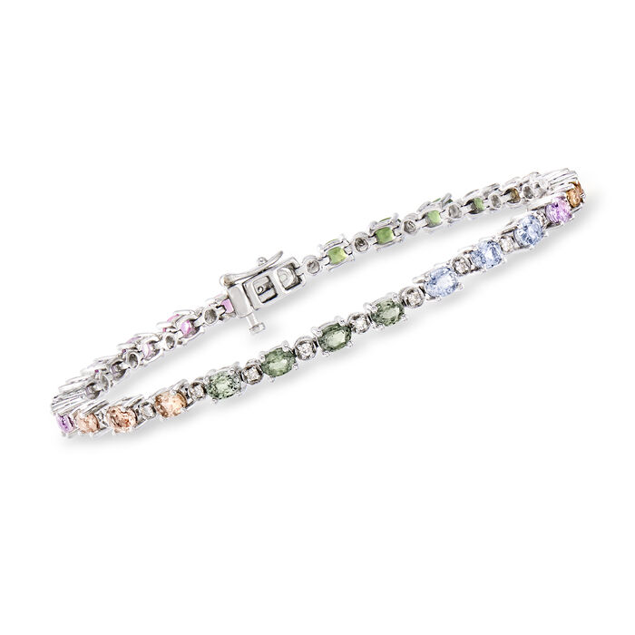 C. 1990 Vintage 3.70 ct. t.w. Multicolored Sapphire and .35 ct. t.w. Diamond Tennis Bracelet in 14kt White Gold