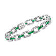 C. 1980 Vintage 3.75 ct. t.w. Emerald and 2.50 ct. t.w. Diamond Link Bracelet in 18kt White Gold