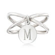 Sterling Silver Personalized Single-Initial Disc Charm Crisscross Ring