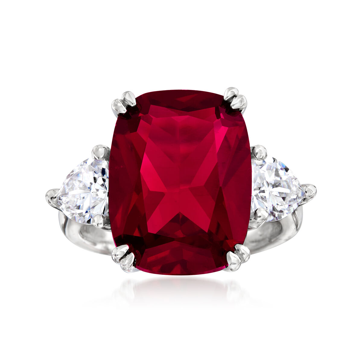 12.70 Carat Simulated Ruby and 1.75 ct. t.w. CZ Ring in Sterling Silver ...