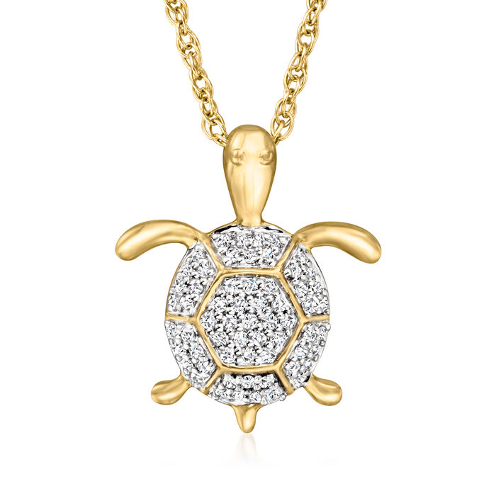 .10 ct. t.w. Diamond Turtle Pendant Necklace in 14kt Yellow Gold