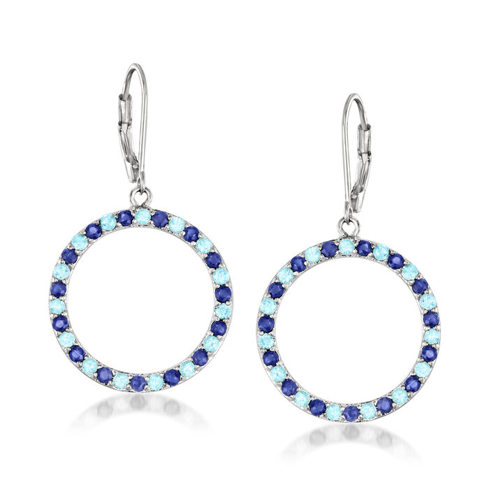 1.20 ct. t.w. Swiss Blue Topaz and 1.10 ct. t.w. Sapphire Eternity Circle Drop Earrings in Sterling Silver