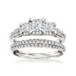 C. 2000 Vintage 1.65 ct. t.w. Diamond Bridal Set: Engagement and Wedding Rings in 14kt White Gold