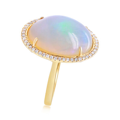 Ethiopian Opal and .21 ct. t.w. Diamond Halo Ring in 14kt Yellow Gold