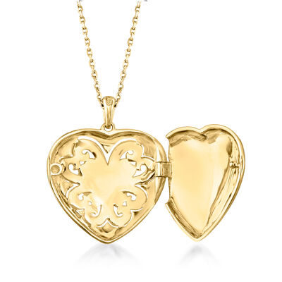 18kt Gold Over Sterling Scrolled Heart Locket Necklace with Diamond Accents