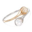 14-18mm White and Golden Cultured South Sea Pearl Bypass Bracelet with Diamonds in 18kt Two-Tone Gold