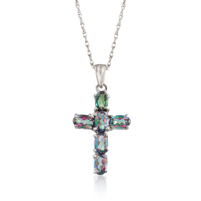 1.60 ct. t.w. Multicolored Topaz Cross Pendant Necklace in Sterling Silver
