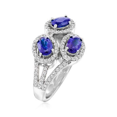 1.20 ct. t.w. Blue Tanzanite Ring with .70 ct. t.w. White Zircon in Sterling Silver