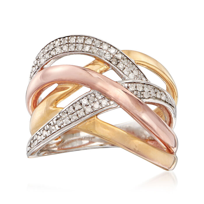 .25 ct. t.w. Diamond Multi-Row Ring in Tri-Colored Sterling Silver