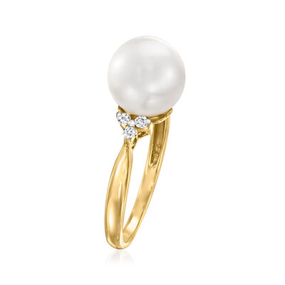 9-10mm Cultured South Sea Pearl Ring with Diamond Accents in 14kt Yellow Gold