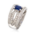 C. 1980 Vintage .85 Carat Sapphire and 1.10 ct. t.w. Diamond Ring in 14kt White Gold