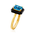 Black Onyx and 2.00 Carat Swiss Blue Topaz Ring in 18kt Gold Over Sterling