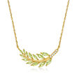 1.20 ct. t.w. Peridot Leaf Necklace with Diamond Accents in 18kt Gold Over Sterling
