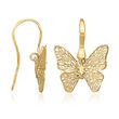 Italian 14kt Yellow Gold Filigree Butterfly Earrings