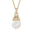 13-14mm Cultured South Sea Pearl Pendant Necklace with .60 ct. t.w. Diamonds in 18kt Yellow Gold
