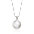 11mm Cultured Pearl Pendant Necklace with Diamond in 14kt White Gold