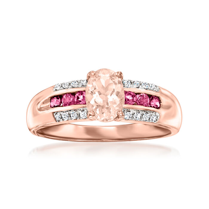 .50 Carat Morganite and .20 ct. t.w. Rhodolite Garnet Ring with .10 ct. t.w. White Topaz in 18kt Rose Gold Over Sterling