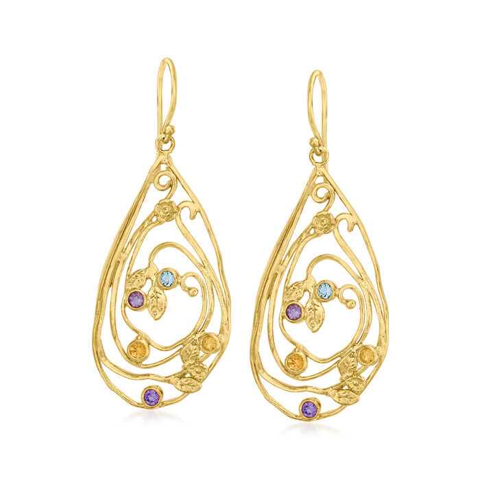 .50 ct. t.w. Multi-Gemstone Leaf Drop Earrings in 18kt Gold Over Sterling