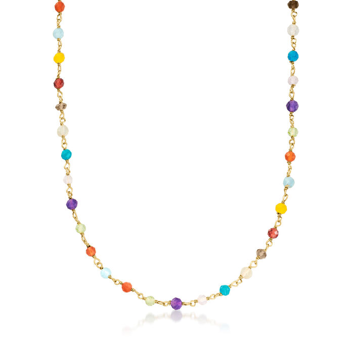 2-In-1 Mixed Gemstone Necklace and Eyeglass Chain in 18kt Gold Over Sterling