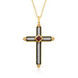 1.27 ct. t.w. Multi-Gemstone Cross Pendant Necklace with Black Enamel in 18kt Gold Over Sterling