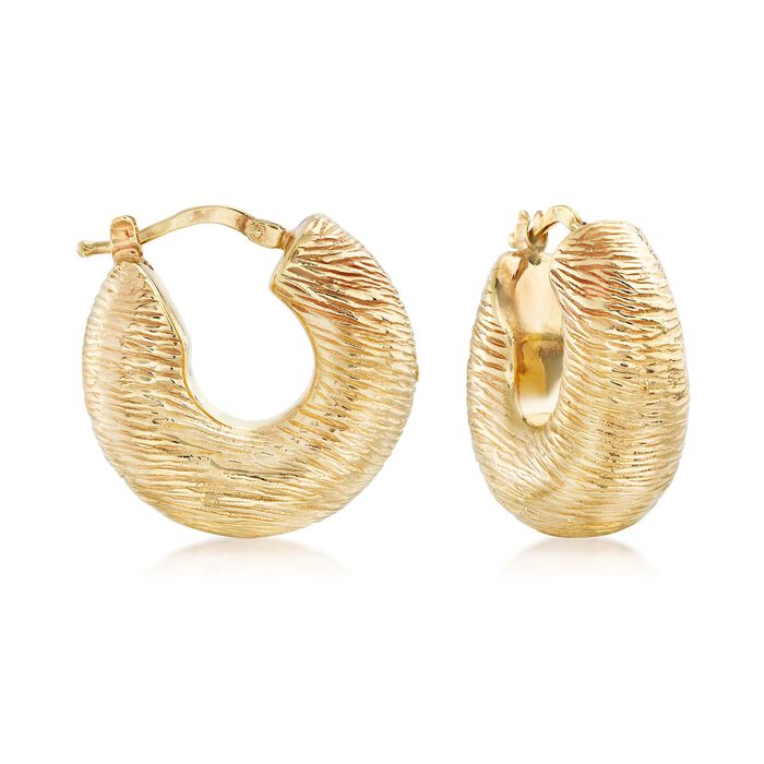 Italian 18kt Yellow Gold Textured and Puffed Hoop Earrings