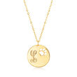 Italian 14kt Yellow Gold Cut-Out Paw Print Single-Initial Disc Necklace
