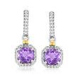 Phillip Gavriel &quot;Italian Cable&quot; .90 ct. t.w. Amethyst Drop Earrings in Sterling Silver with 18kt Yellow Gold