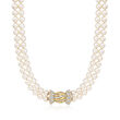 C. 1980 Vintage 7-7.25mm Cultured Pearl and 2.55 ct. t.w. Diamond Candy Necklace in 18kt Yellow Gold