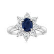 C. 1990 Vintage 1.23 Carat Sapphire Ring with 1.20 ct. t.w. Diamonds in Platinum