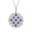 C. 1990 Vintage 1.25 ct. t.w. Sapphire and .75 ct. t.w. Diamond Circle Pendant Necklace in 14kt White Gold