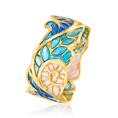 Italian Pink and Blue Enamel Floral Ring in 14kt Yellow Gold