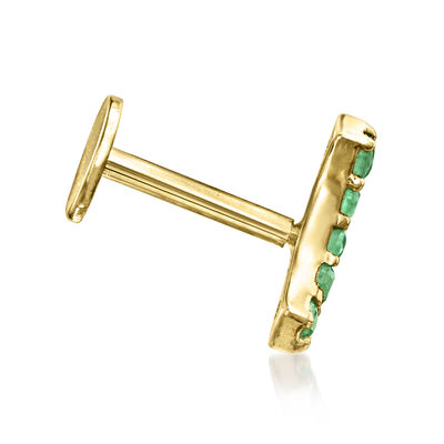 Emerald-Accented Curved Bar Single Flat-Back Stud Earring in 14kt Yellow Gold