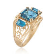 5.80 ct. t.w. London Blue Topaz Three-Stone Ring in 14kt Yellow Gold