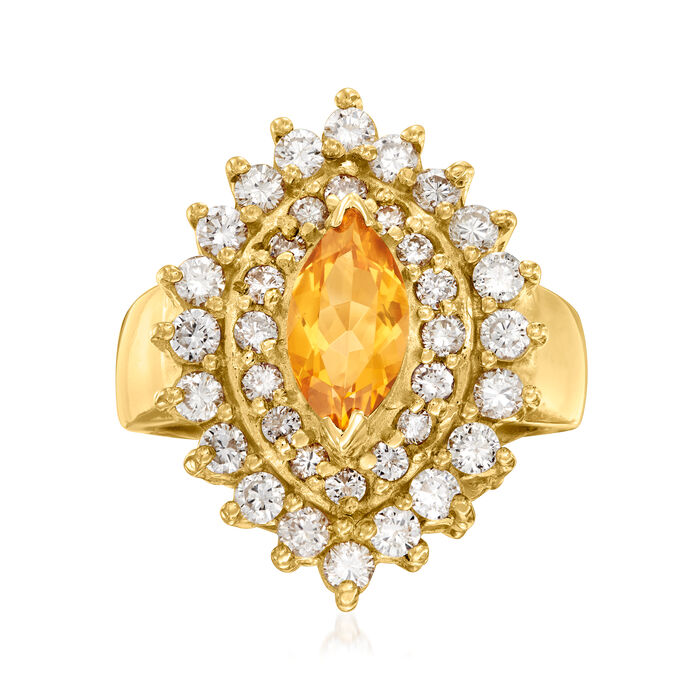 C. 1980 Vintage .90 Carat Citrine Ring with 1.50 ct. t.w. Diamonds in 14kt Yellow Gold