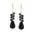 Black Onyx and Hematite Bead Drop Earrings in 14kt Yellow Gold