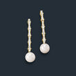 8mm Cultured Pearl and .42 ct. t.w. Diamond Drop Earrings in 14kt Yellow Gold