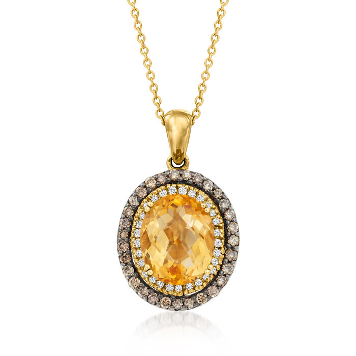 Le Vian 3.00 Carat Cinnamon Citrine Pendant Necklace with .51 ct. t.w. Chocolate and Vanilla Diamonds in 14kt Honey Gold
