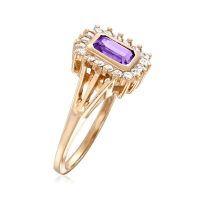 C. 1980 Vintage .45 Carat Amethyst and .30 ct. t.w. Diamond Ring in 14kt Yellow Gold